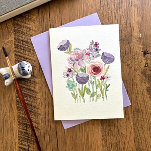 Aquarel wenskaart, originele aquarelkaart, handgemaakte kaart met envelop, verjaardagskaart, bedankkaart, blanco kaart, kattenkaart