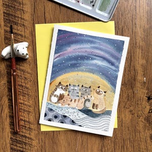 Aquarell Grußkarte, Original Aquarell Karte, handgemachte Karte mit Umschlag, Geburtstagskarte, Danke, Karte, Katzenkarte