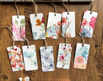 Assorted botanical gift tags, watercolor gift tags, Original watercolor, Set of 10, size 1.5"x 3",Handmade gift tags,