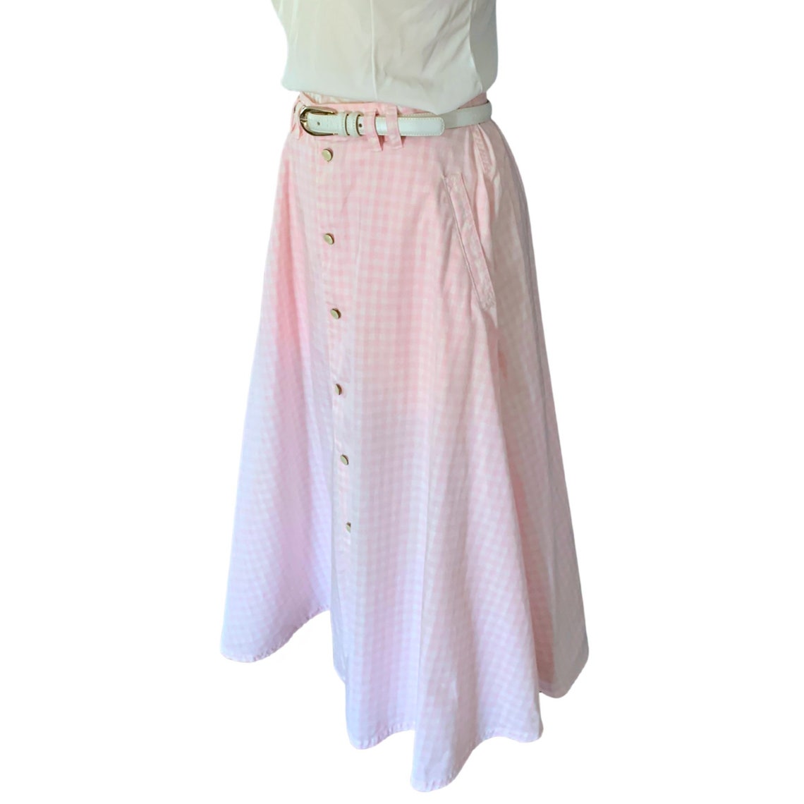 Vintage 90s Pink and White Checkered Skirt Pleated Skirt | Etsy