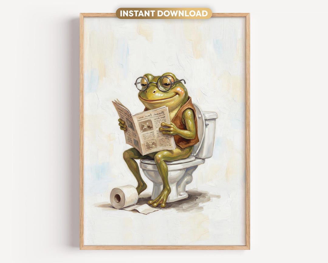 Retro Cute Frog Art Print | Funny Toilet Poster | Vintage Wall Art ...