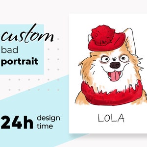 Custom Bad Pet Portrait For Christmas Gift | Line Art Pet Illustration | Dog Portrait | Funny Caricature Dog Portrait | Personalized Cat Art