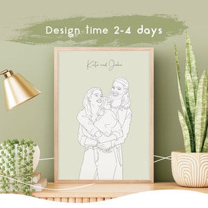 Custom Line Drawing Family Portrait | Couple Line Art Portrait For Anniversary Gift | Digital Illustration From Photo | Personalised Gift
