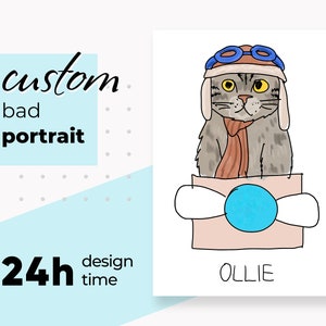 Custom Pet Portrait For Christmas Gift | Funny Caricature Line Art Pet Portrait | Personalized Cat Ugly Portrait | Dog Cat Ugly Portrait
