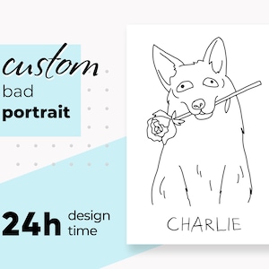 Custom Ugly Pet Portrait | Pet Line Art For Christmas Gift | Dog Portrait | Funny Dog Portrait Drawing | Personalized Cat Portrait For Gift