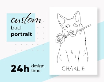 Custom Ugly Pet Portrait | Pet Line Art For Christmas Gift | Dog Portrait | Funny Dog Portrait Drawing | Personalized Cat Portrait For Gift