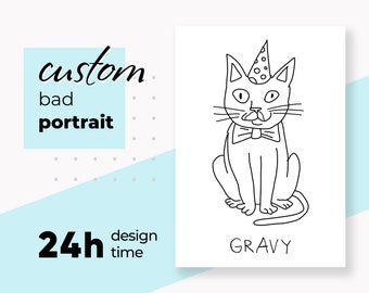 Personalized Funny Pet Portrait | Line Drawing Dog Bad Portrait | Ugly Cat Portrait | Custom Portrait For Pet Gift | Pet Portrait From Photo