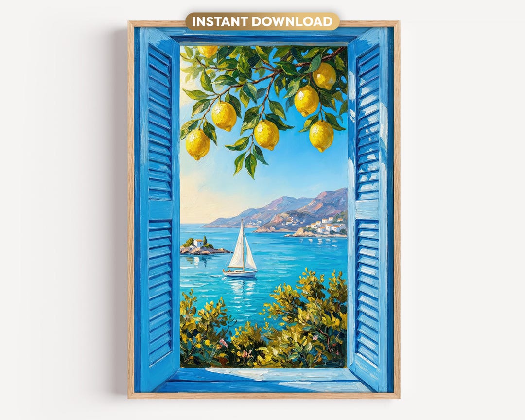 Coastal Wall Art Print | Lemon Tree Window View | Italian Landscape ...
