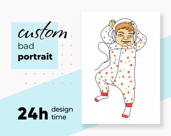 Benutzerdefinierte hässliches Porträt | Niedliches Bad Portrait | Line Art minimalistisches Porträt | Familie, Freunde, Paare Porträt für Weihnachtsgeschenk | Lustige Kunst