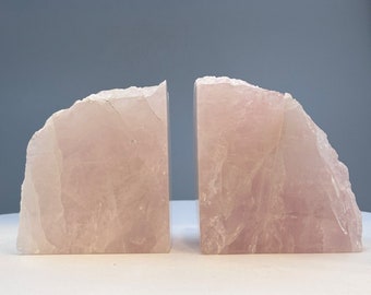 Crystal Bookends, Rose Quartz w/ Natural Characteristics, Pink Crystal Bookends AB