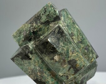 Large Polished Emerald Stone with a Unique Matrix of Muscovite, Golden Mica, Quartz, and Black Tourmaline (Weighs over 4 lbs.) - RARE FIND