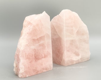 Flawless Natural Rose Quartz Bookends, Pink Crystal Bookends, Pink Bookshelf, Boho Luxe, Home Décor, Crystal Meaning Card Included