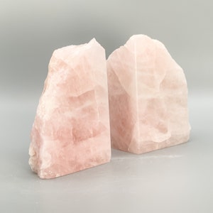 Flawless Natural Rose Quartz Bookends, Pink Crystal Bookends, Pink Bookshelf, Boho Luxe, Home Décor, Crystal Meaning Card Included