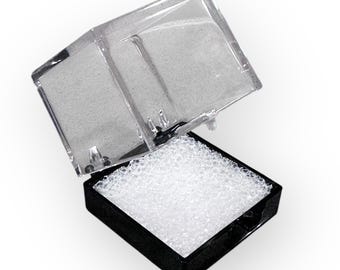 Clear Acrylic Cube Display Thumbnail Box Black Base w Hinge and Lid w White Filler Foam For Stones and Collectibles Size Small 1.25 Inches