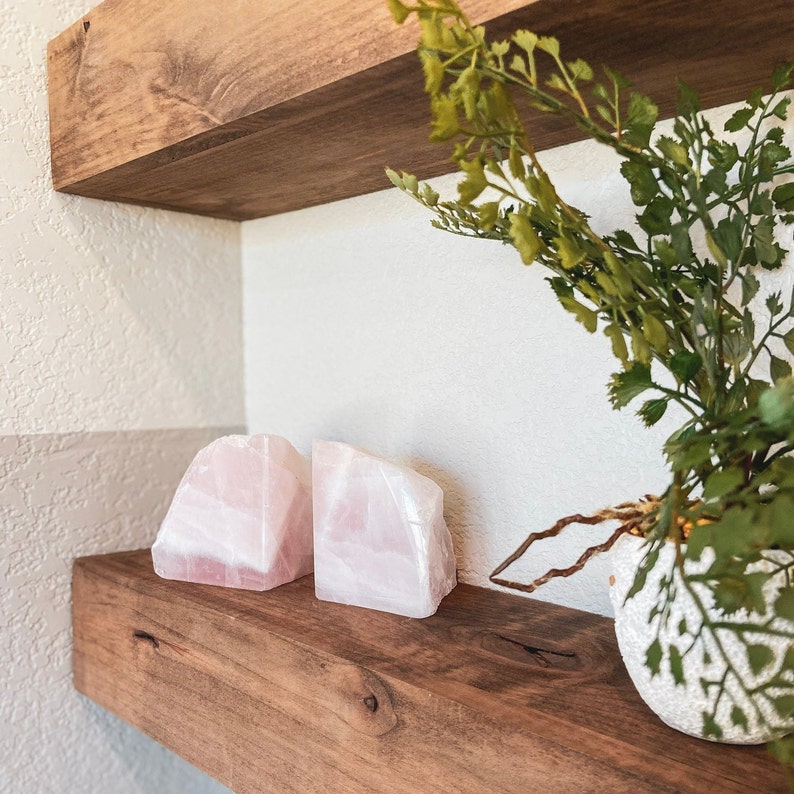 Flawless Natural Rose Quartz Bookends, Pink Crystal Bookends, Pink Bookshelf, Boho Luxe, Home Décor, Crystal Meaning Card Included image 2