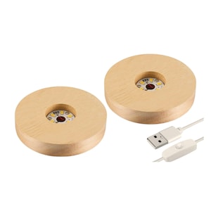 Crystal Wooden White Light Stand Base w/ USB Natural Wood Base LED for Sphere Holder or Gemstone Display for Stone or Mineral Collectors