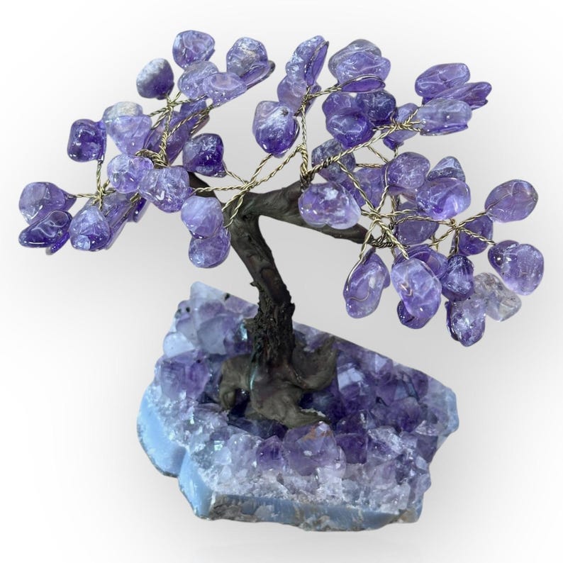 Bonsai Crystal Tree of Life Amethyst Geode Base Seven Chakra Leaf ...