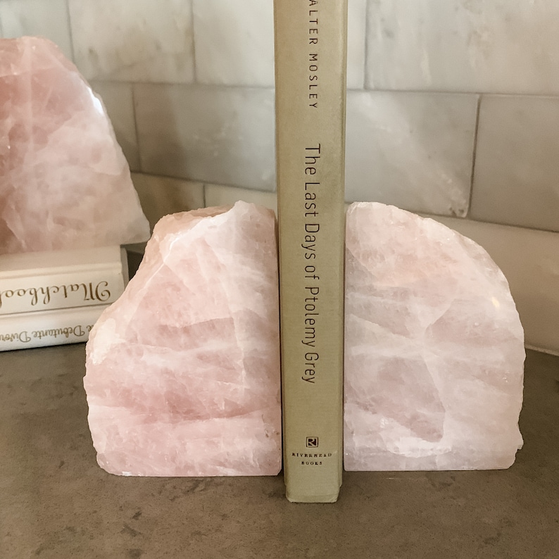 Natural Rose Quartz Bookends Geode Bookends Pink Crystal Etsy