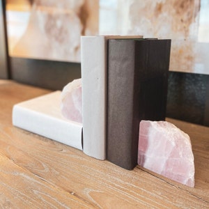 Flawless Natural Rose Quartz Bookends, Pink Crystal Bookends, Pink Bookshelf, Boho Luxe, Home Décor, Crystal Meaning Card Included image 6