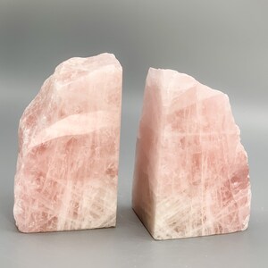 Flawless Natural Rose Quartz Bookends, Pink Crystal Bookends, Pink Bookshelf, Boho Luxe, Home Décor, Crystal Meaning Card Included image 8