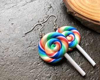 Lollipop Necklace | Lolly Pendant| Bright and Colourful | Childhood Memories | Big earrings