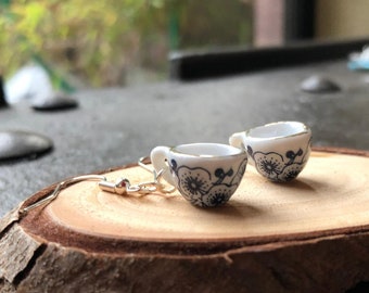 Teacup Earrings | Perfect gift for Tea and Coffee lovers | Floral | Ceramic