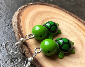 Boucles d’oreilles mignonnes de tortue verte 3D