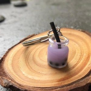Llavero de té de burbujas / Té de leche Taro / Joyería Boba / Kawaii