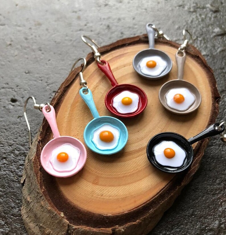 Boucles d'oreilles œuf au plat et poêle 3D Petit déjeuner Brunchs Couleurs dépareillées image 9