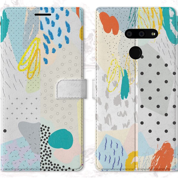 Abstract phone case magnetic snap wallet LG Velvet 5G card holder LG W30 modern V50 hard case Flip cute Lg K61 folio cover LG G8 Thinq fancy