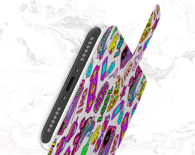 Sassy 90s Design Wallet iPhone 12 Mini Chic case 10 PU leather Protective 11 Pro Max Hard cover Snap Retro SE 6 Flip Xr Magnetic Xs Stylish