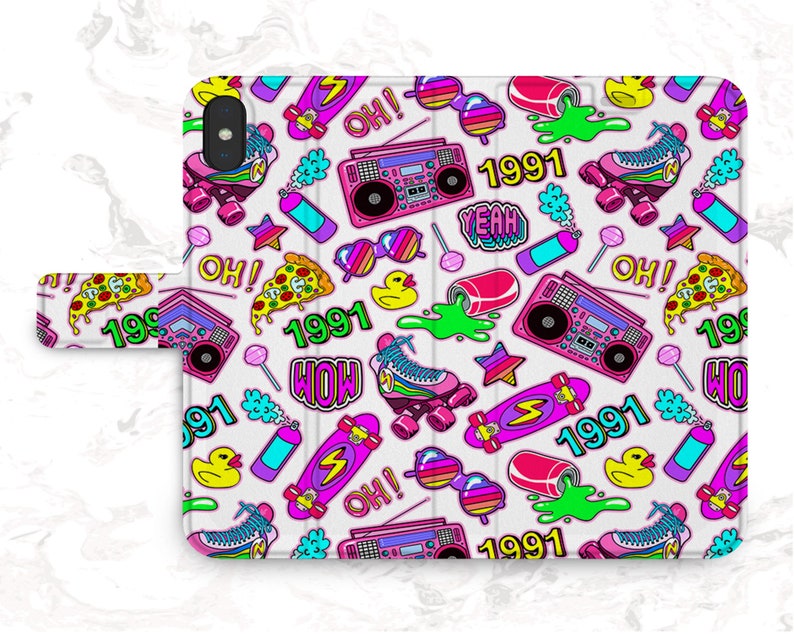 Sassy 90s Design Wallet iPhone 12 Mini Chic case 10 PU leather Protective 11 Pro Max Hard cover Snap Retro SE 6 Flip Xr Magnetic Xs Stylish
