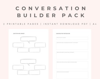 May include: A printable worksheet designed to help plan and prepare for conversations. The worksheet includes sections for questions and answers, as well as conversation preparation.