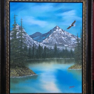 SOLD!!  Back Country Flight Original Oil Painting with an eagle by J. Moore