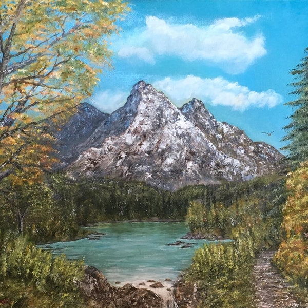 High Mountain Lake Original Oil Painting