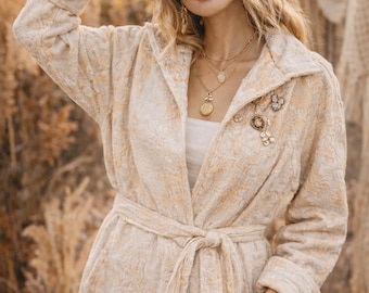 One of a Kind Boho Quilted Jacket | Handmade Vintage Inspired Coat | Neutral Cottagecore Statement Jacket