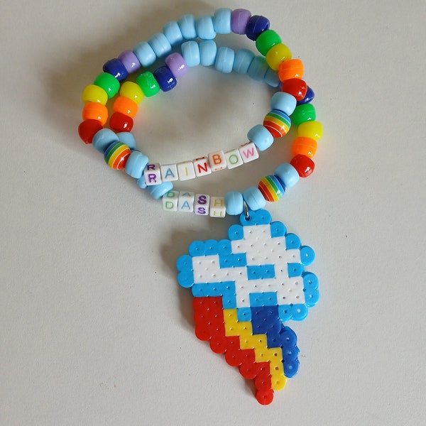 My Little Pony Rainbow Dash Bracelet Set- kidcore mlp colorful gift set perler