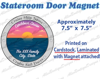 Personalized Cruise Door Magnet: Port Hole Sunset Design