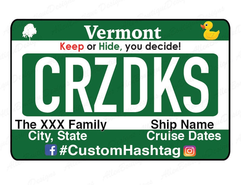 Vermont License Plate / Cruise Duck Tags / Customized with your Personal Information / Cruising Ducks / Duck Tag zdjęcie 1