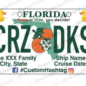 Florida License Plate / Cruise Duck Tags / Customized with your Personal Information / Cruising Ducks / Duck Tag