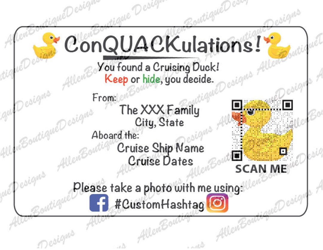Customized Duck Tags: General W/ QR Code / Customized With Your ...