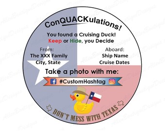 Texas Cruising Duck Tag: Personalized Round Labels (Digital Download)