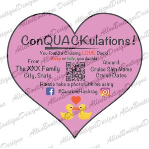 Tags de pato personalizadas: tema em formato de coração / personalizadas com suas informações pessoais