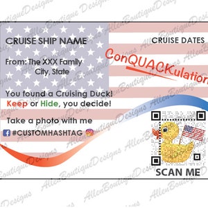 USA カスタマイズダックタグ: テーマ USA アメリカ クルーズダックタグ QR コード付き / 個人情報でカスタマイズ / クルーズダックタグ
