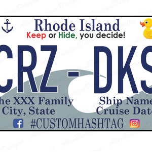 Rhode Island License Plate / Cruise Duck Tags / Customized with your Personal Information / Cruising Ducks / Duck Tag