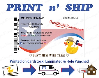 Texas Duck Tags: Personalized Cruise Duck Hiding Cards