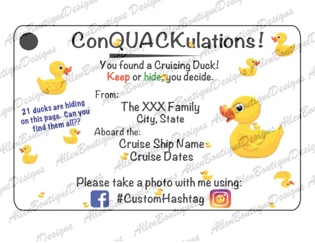Customized Duck Tags Riddle Cruise / Customized With Your Personal