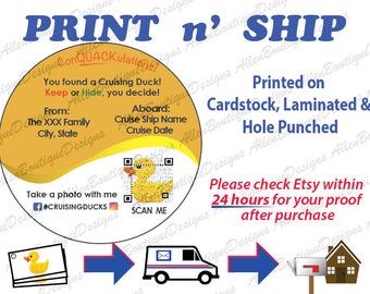 Customized Yellow QR Cruise Duck Tags: Personalized, Laminated