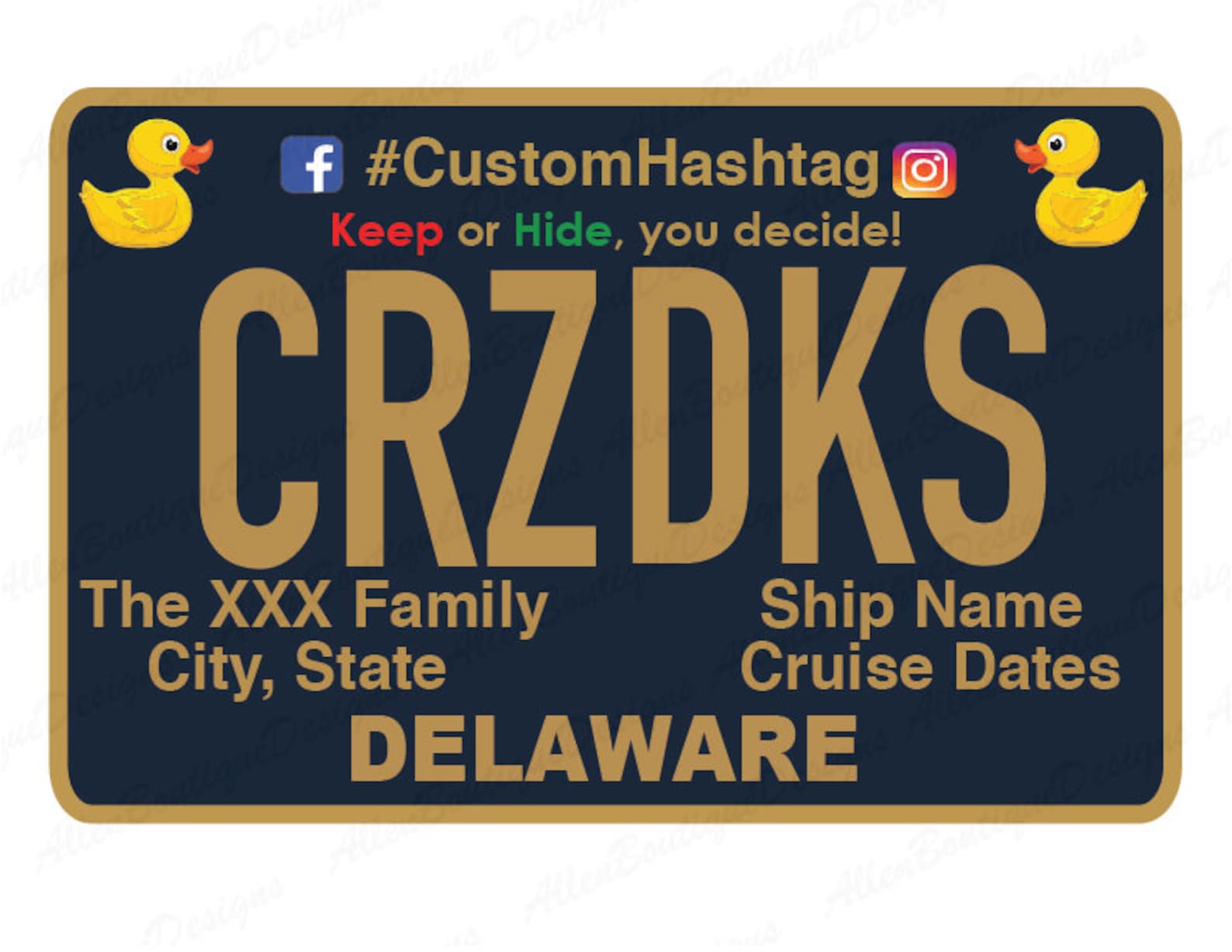 Delaware License Plate / Cruise Duck Tags / Customized With Etsy