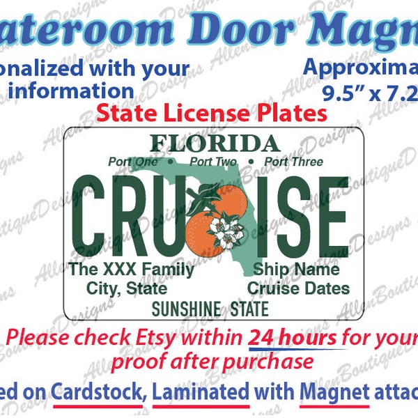 License Plate Stateroom Door Magnet / License Plate Cruise Magnet / Cruise Door Decorations / Cruise Door Magnets